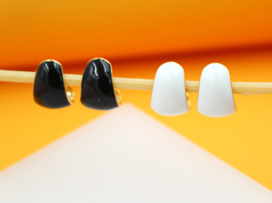 18k Gold Filled Black & White Enamel Dome Earrings