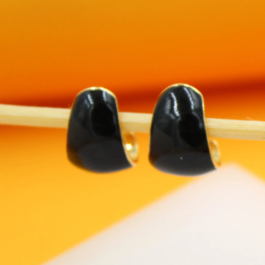 18k Gold Filled Black & White Enamel Dome Earrings